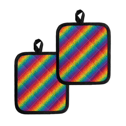 Pixel Rainbow Pattern Print Pot Holders