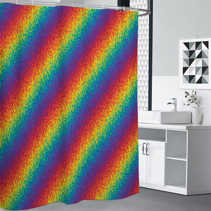 Pixel Rainbow Pattern Print Premium Shower Curtain