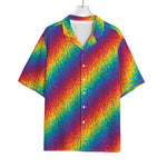 Pixel Rainbow Pattern Print Rayon Hawaiian Shirt