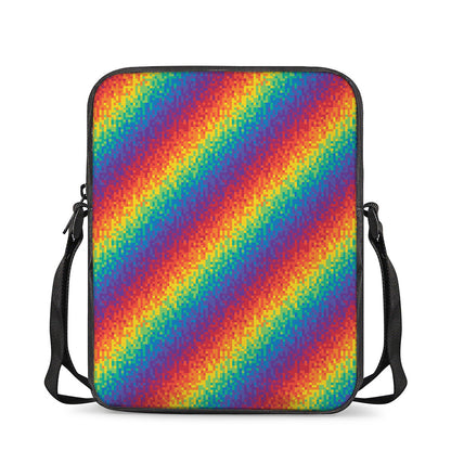 Pixel Rainbow Pattern Print Rectangular Crossbody Bag