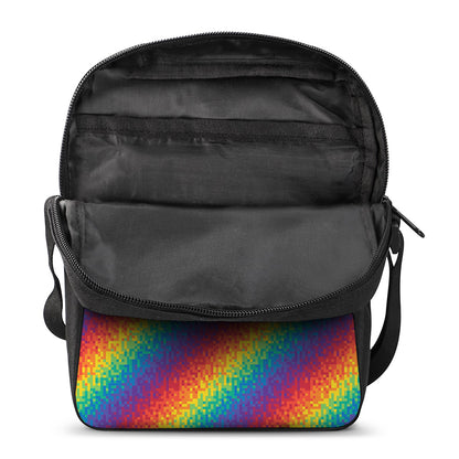Pixel Rainbow Pattern Print Rectangular Crossbody Bag