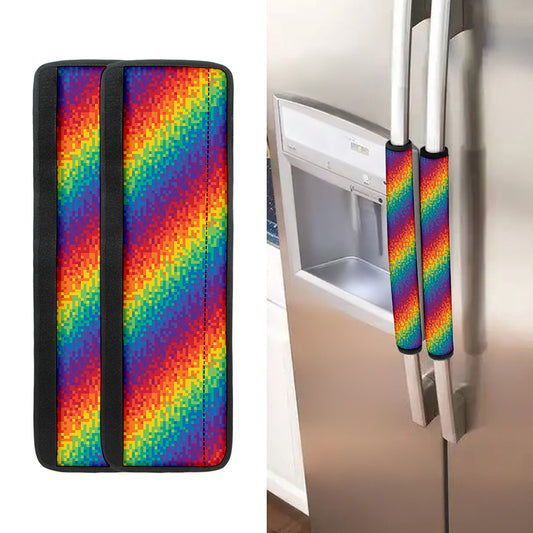 Pixel Rainbow Pattern Print Refrigerator Handle Covers