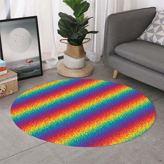 Pixel Rainbow Pattern Print Round Rug