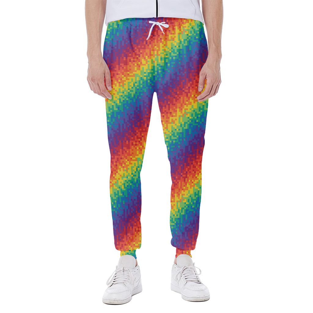 Pixel Rainbow Pattern Print Scuba Joggers