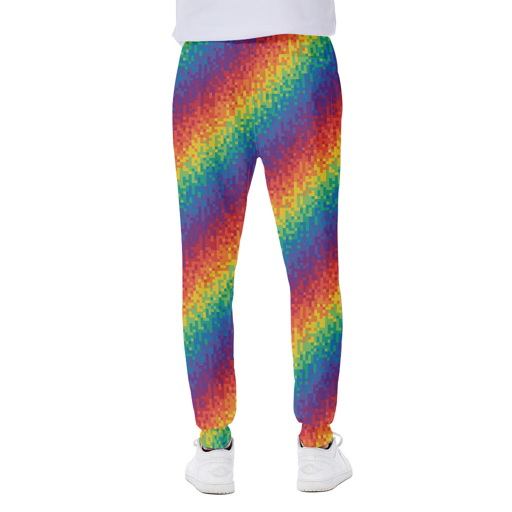Pixel Rainbow Pattern Print Scuba Joggers