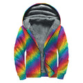 Pixel Rainbow Pattern Print Sherpa Lined Zip Up Hoodie