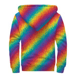 Pixel Rainbow Pattern Print Sherpa Lined Zip Up Hoodie
