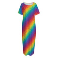Pixel Rainbow Pattern Print Short Sleeve Long Nightdress