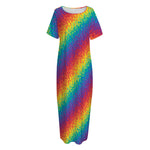 Pixel Rainbow Pattern Print Short Sleeve Long Nightdress