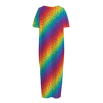 Pixel Rainbow Pattern Print Short Sleeve Long Nightdress