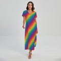 Pixel Rainbow Pattern Print Short Sleeve Maxi Dress