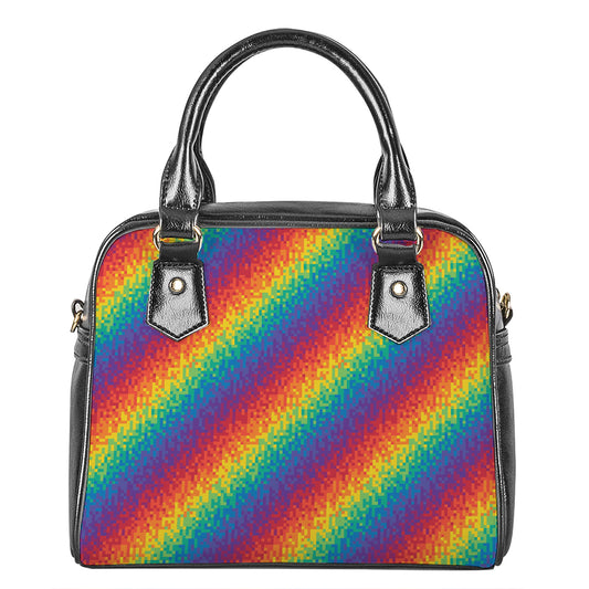 Pixel Rainbow Pattern Print Shoulder Handbag