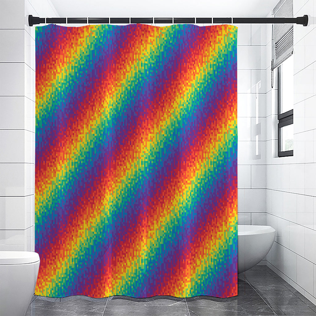 Pixel Rainbow Pattern Print Shower Curtain
