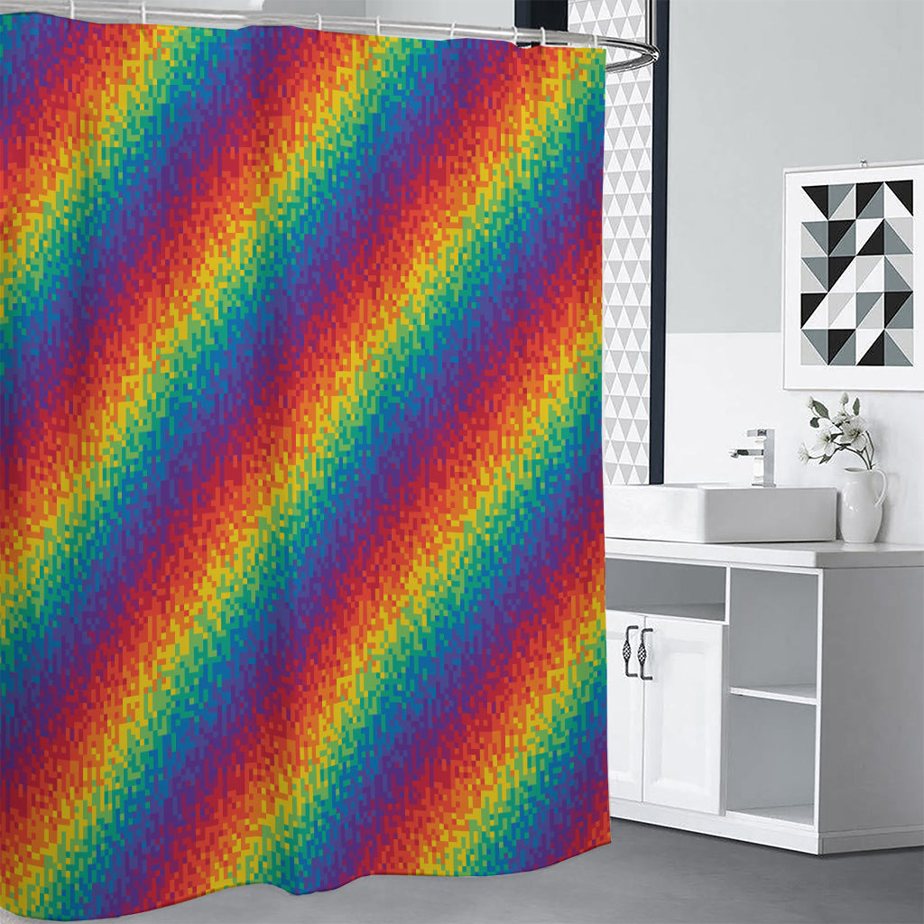 Pixel Rainbow Pattern Print Shower Curtain