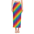 Pixel Rainbow Pattern Print Side Slit Maxi Skirt