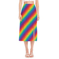 Pixel Rainbow Pattern Print Side Slit Midi Skirt
