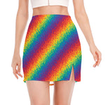 Pixel Rainbow Pattern Print Side Slit Mini Skirt
