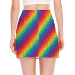 Pixel Rainbow Pattern Print Side Slit Mini Skirt