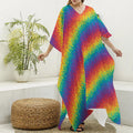 Pixel Rainbow Pattern Print Silk V-Neck Kaftan Dress