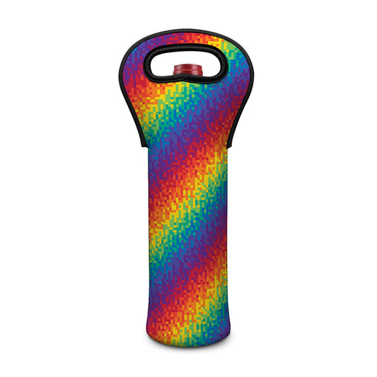 Pixel Rainbow Pattern Print Single Neoprene Wine Tote