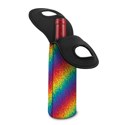 Pixel Rainbow Pattern Print Single Neoprene Wine Tote