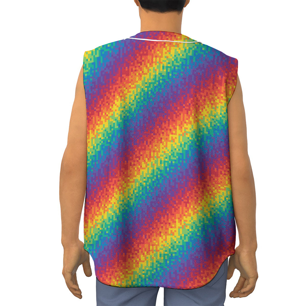 Pixel Rainbow Pattern Print Sleeveless Baseball Jersey