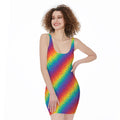 Pixel Rainbow Pattern Print Sleeveless Bodycon Dress