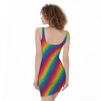 Pixel Rainbow Pattern Print Sleeveless Bodycon Dress