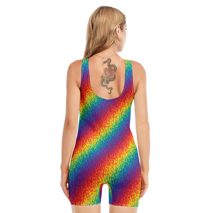 Pixel Rainbow Pattern Print Sleeveless One Piece Swimsuit