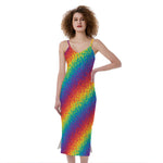 Pixel Rainbow Pattern Print Slim Fit Midi Cami Dress