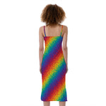 Pixel Rainbow Pattern Print Slim Fit Midi Cami Dress