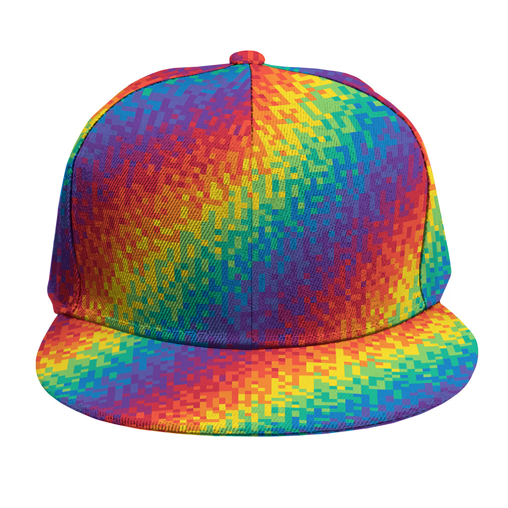 Pixel Rainbow Pattern Print Snapback Cap
