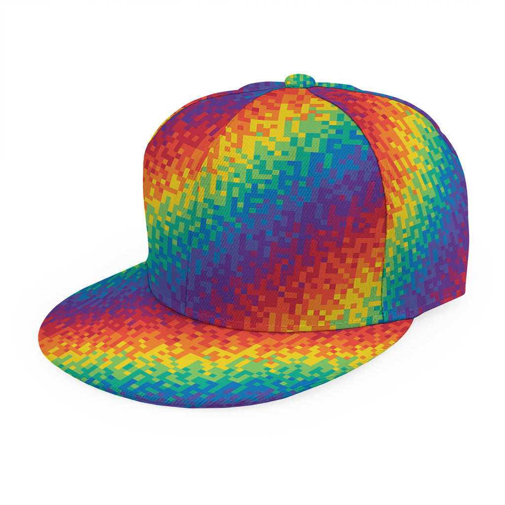 Pixel Rainbow Pattern Print Snapback Cap