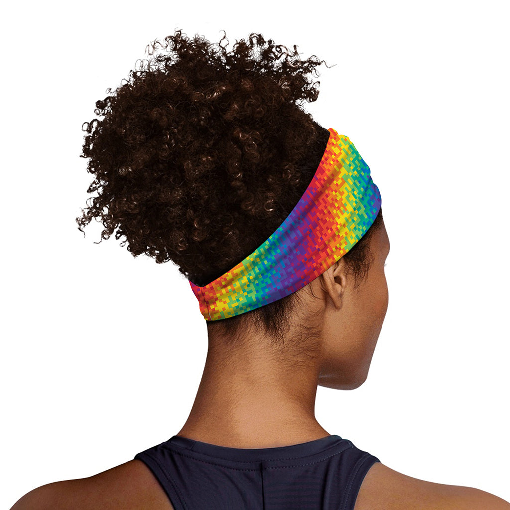 Pixel Rainbow Pattern Print Sports Headband