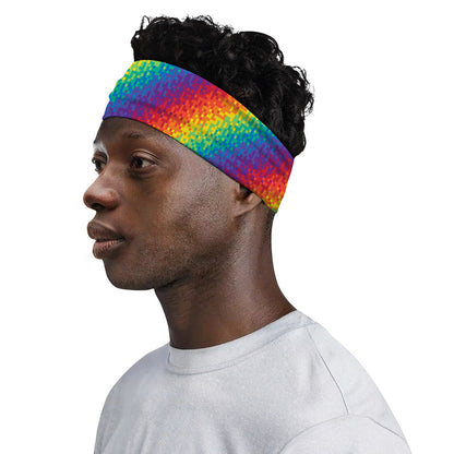 Pixel Rainbow Pattern Print Sports Headband