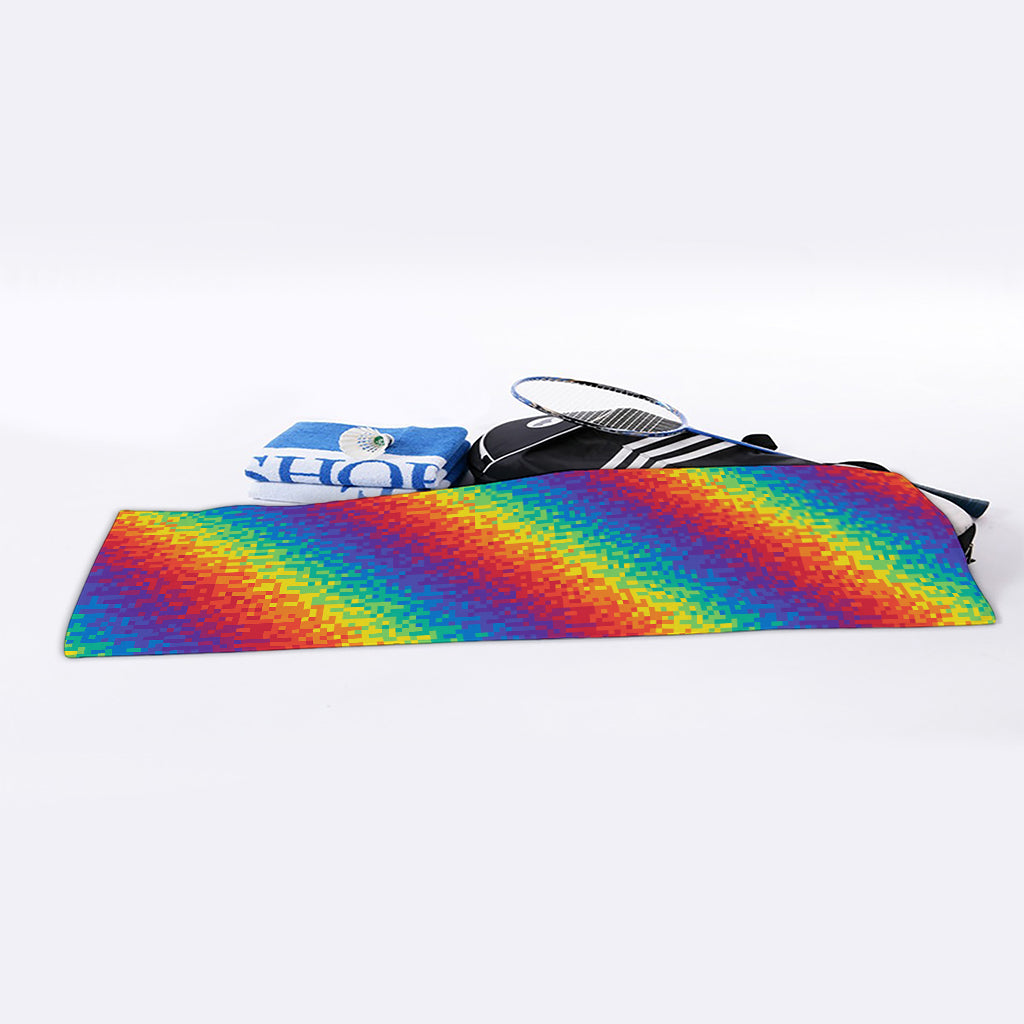 Pixel Rainbow Pattern Print Sports Towel