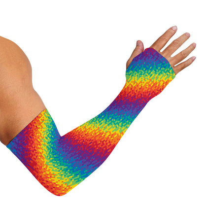 Pixel Rainbow Pattern Print Sun Protection Arm Sleeves