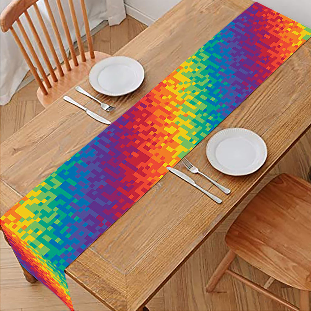 Pixel Rainbow Pattern Print Table Runner
