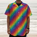 Pixel Rainbow Pattern Print Textured Short Sleeve Shirt