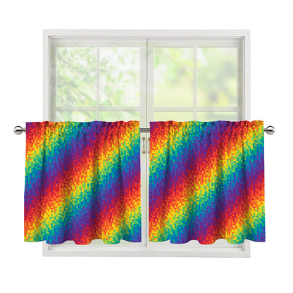 Pixel Rainbow Pattern Print Tier Curtains