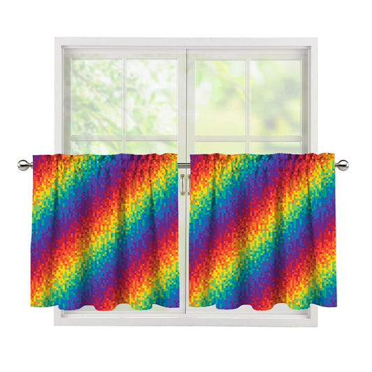 Pixel Rainbow Pattern Print Tier Curtains
