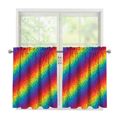 Pixel Rainbow Pattern Print Tier Curtains