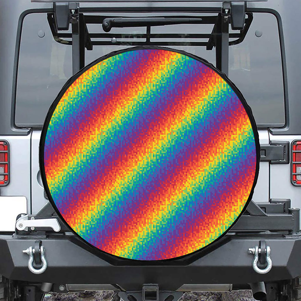 Pixel Rainbow Pattern Print Tire Cover