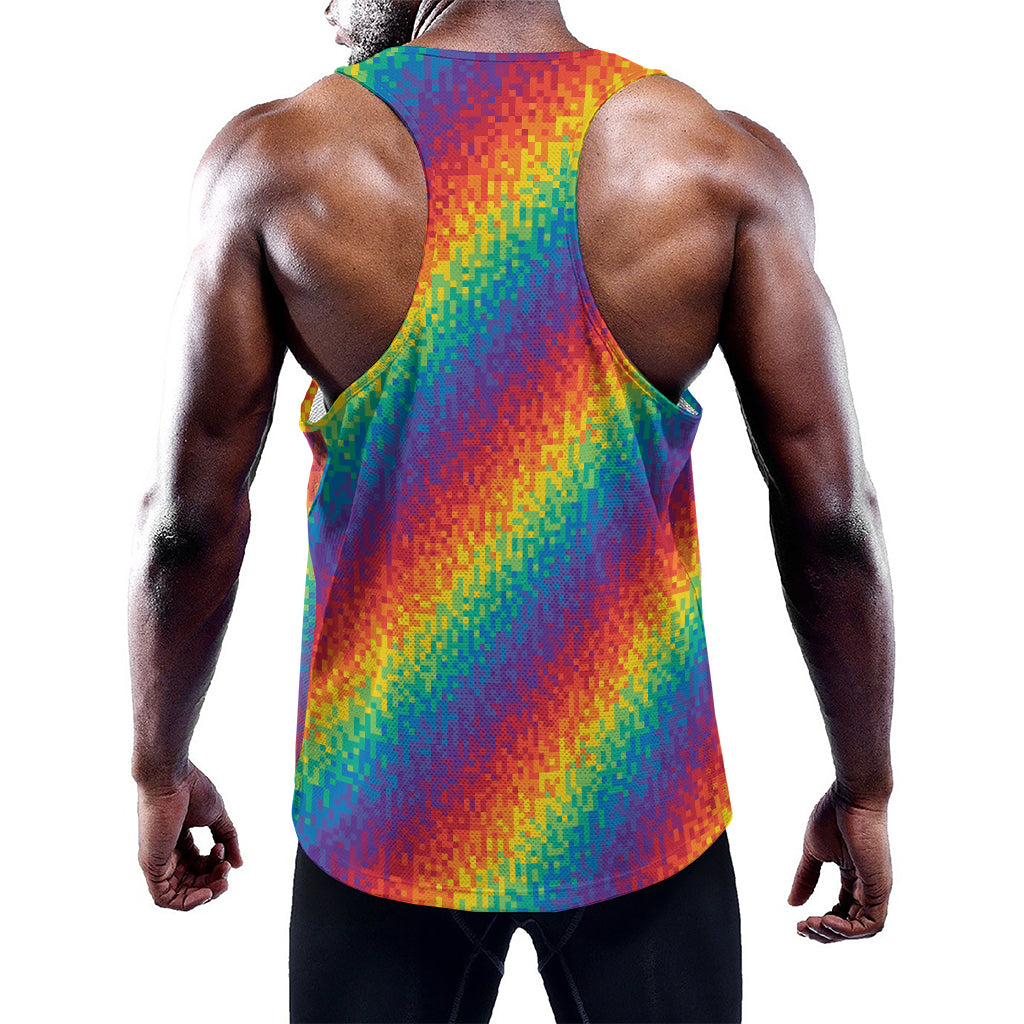 Pixel Rainbow Pattern Print Training Tank Top