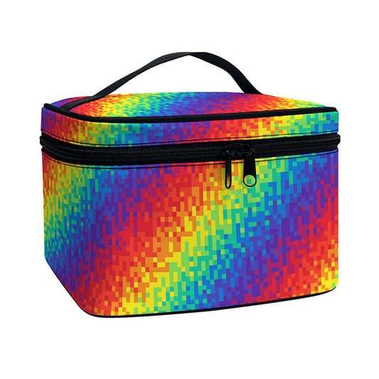 Pixel Rainbow Pattern Print Travel Makeup Bag