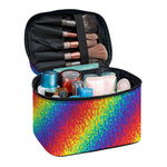 Pixel Rainbow Pattern Print Travel Makeup Bag