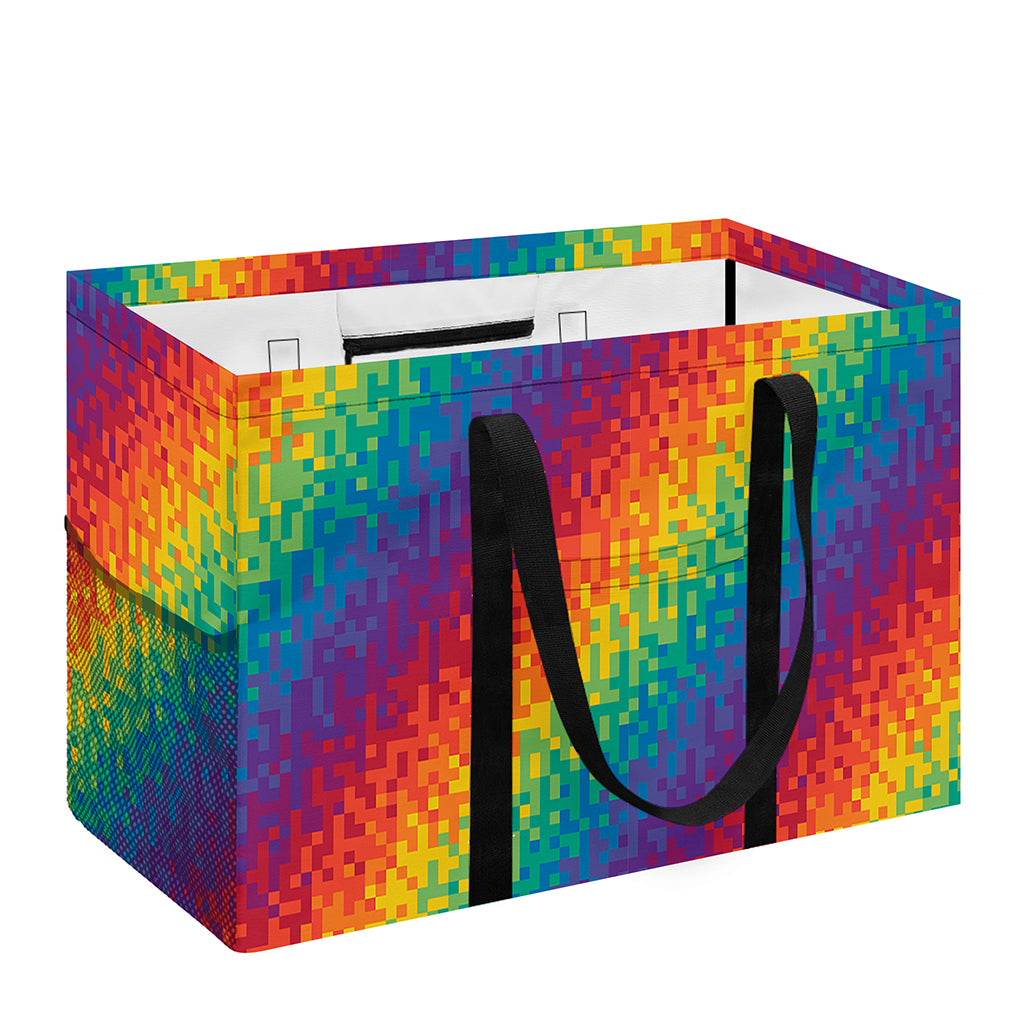 Pixel Rainbow Pattern Print Utility Tote Bag