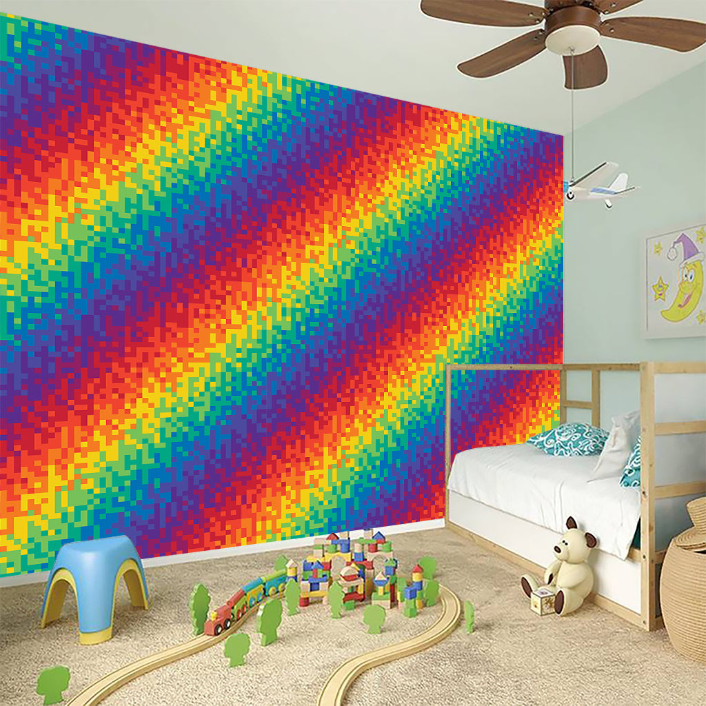 Pixel Rainbow Pattern Print Wall Sticker