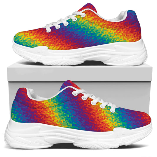 Pixel Rainbow Pattern Print White Chunky Shoes
