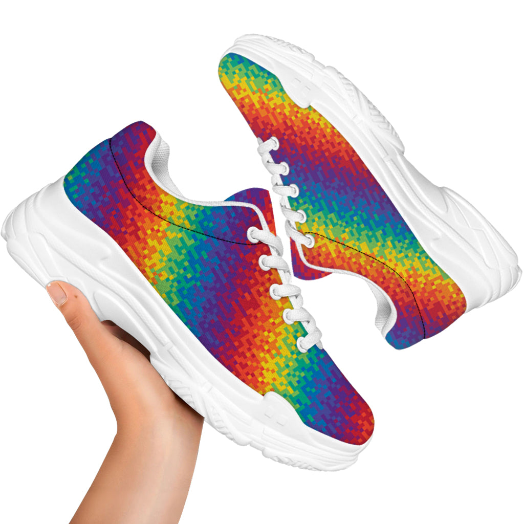 Pixel Rainbow Pattern Print White Chunky Shoes